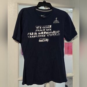 Nike Seattle Seahawks Super Bowl 48 Champions T-Shirt Size Mens Medium Blue NFL